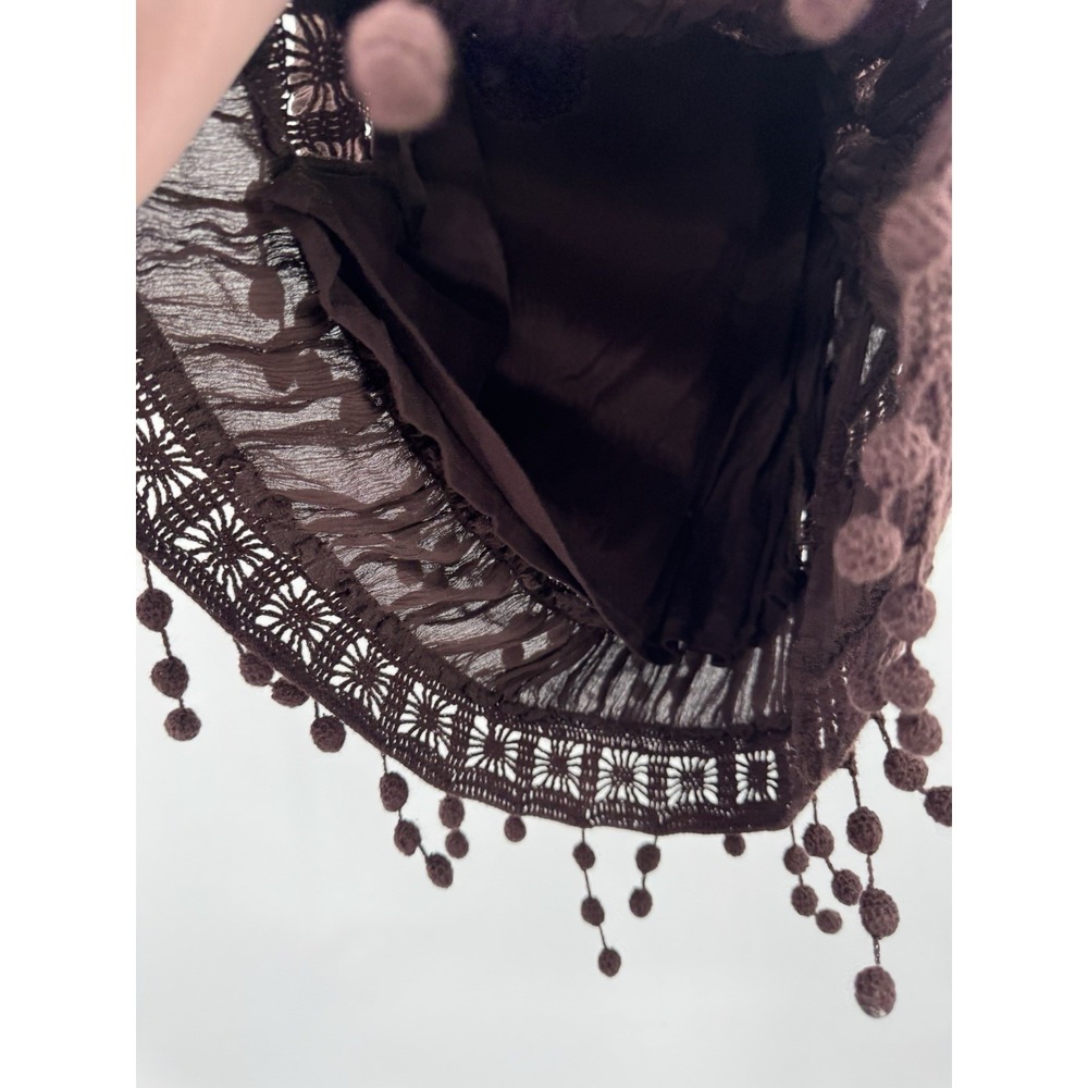 Trina Turk Los Angeles Brown Y2K silk Skirt‎ Pom Pom trim festival artsy boho - Picture 5 of 10
